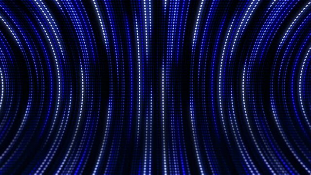 Abstract dynamic blue background with round dots diodes. Light neon glowing lines. Looped retro animation for screens.