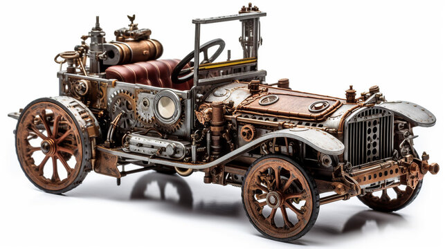 old rusty tractor, generative, ai, steampunk, retro, vintage	
