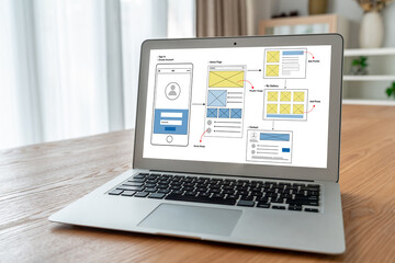 UX UI design process for modish mobile application and website . Creative prototype of wireframe...