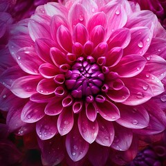 Pink magenta dahlia, bright colored summer bloom. Close-up of purple petals, beautiful bloom closup. Generative AI.