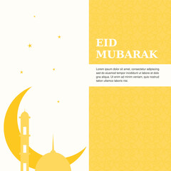 Eid mubarak background design. Simple islamic festival eid mubarak wish background. Stars, crescent, mosque minaret vector background illustration. Eid ul adha mubarak.