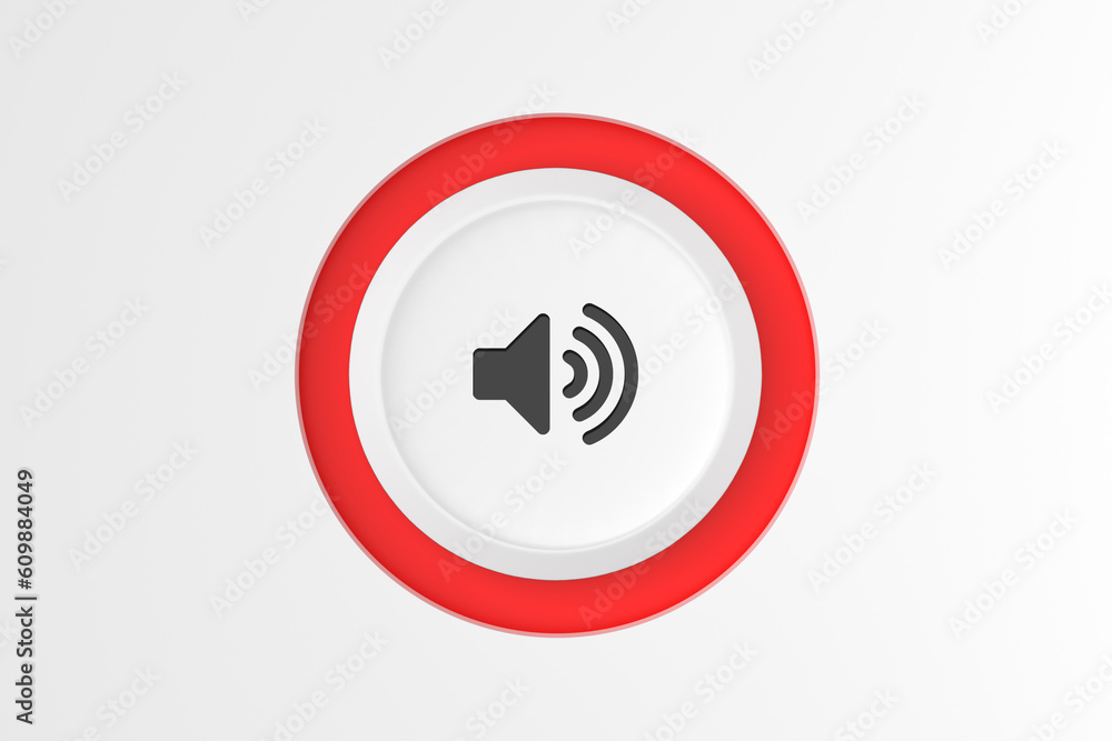 Poster push button with volume icon on white background.