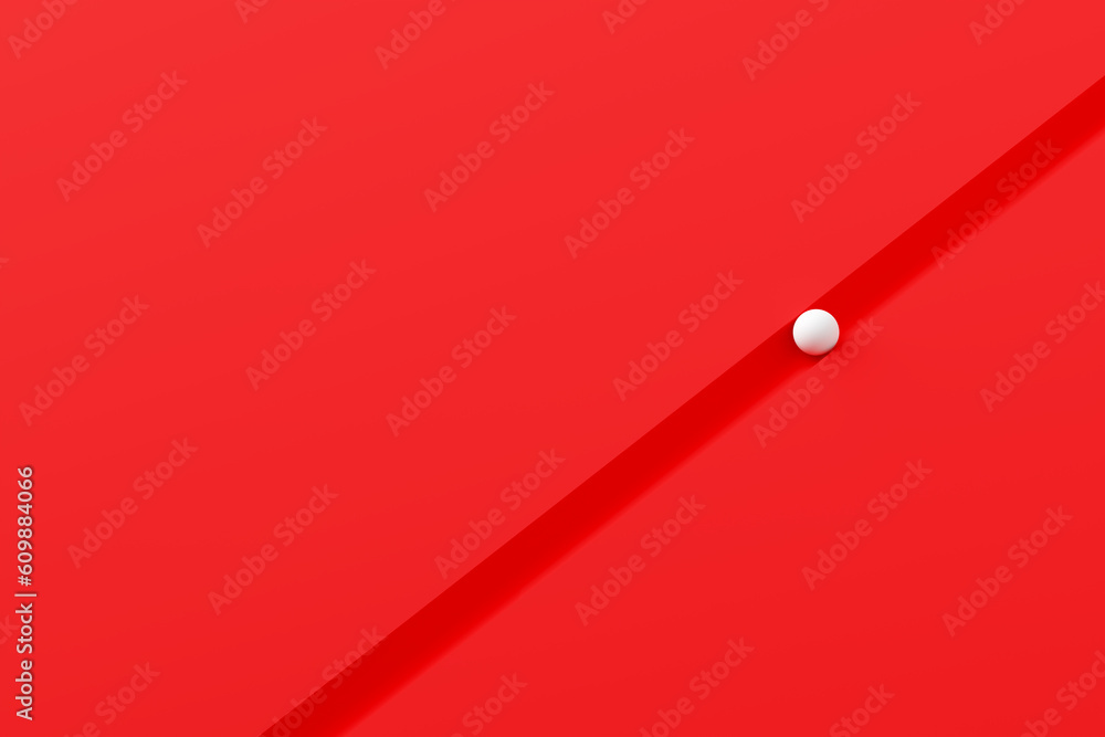Poster white sphere moving on or following a path on red background with copy space.
