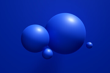 Levitating blue spheres on blue background.