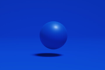 Levitating blue sphere on blue background.