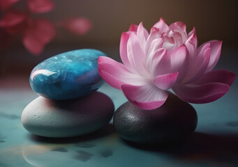 stones with a flower and lotuses, generative AI