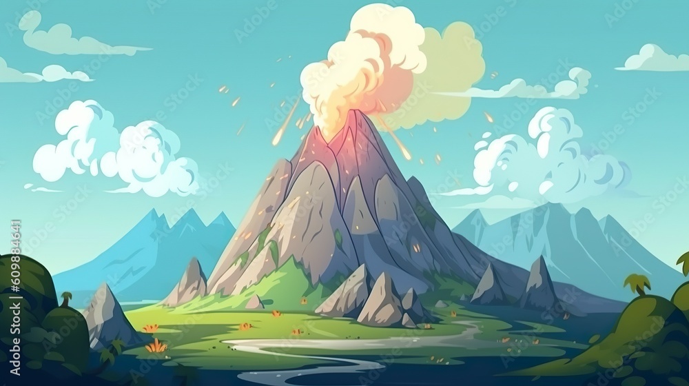 Poster background the top of the volcano. the perspective of the top of the volcano with a banner design sh