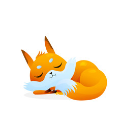 Cute cartoon slepping fox on white background. For nature concepts, children s books illustrating, printing materials Vector illustration with simple gradients. EPS