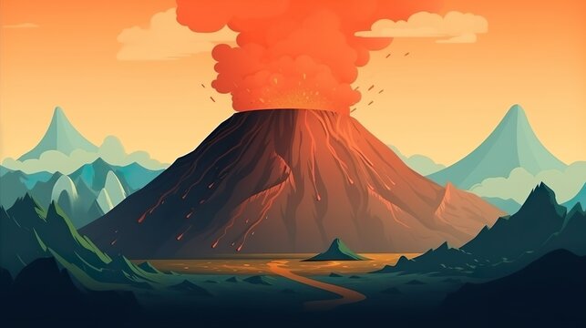 Background the top of the volcano. A visually stunning banner design highlighting an abstract background and a skillfully illustrated view from the volcano's summit. Generative AI.
