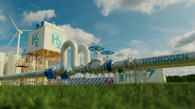 hydrogen pipeline of energy sector towards to ecology,carbon credit,Clean Energy,secure,carbon neutral,transformation,solar,power plant and energy sources balance to replace natural gas.4k 