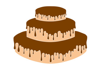 Three-tiered cake with chocolate frosting. Hand Drawn. Freehand drawing. Doodle. Sketch. Outline.