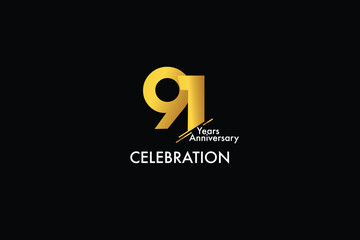 91th, 91 years, 91 year anniversary gold color on black background abstract style logotype. anniversary with gold color isolated on black background, vector design for celebration vector