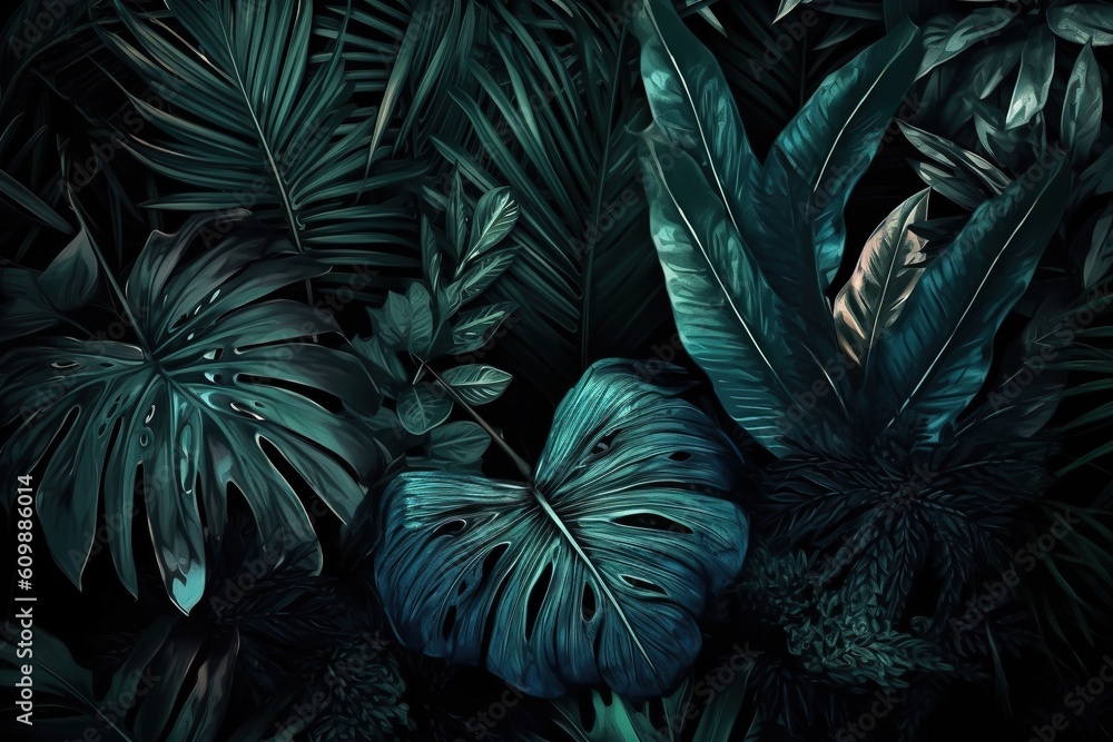 Poster a collection of green leaves set on a dark backdrop generative ai