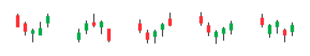 Candlestick vector icons. Trading crypto currency, stock market. Bullish and bearish candlestick patterns.  Japanese candlestick icon set.