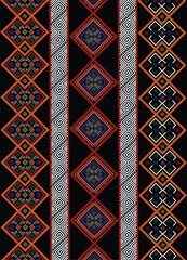 Vintage art pattern detail and texture design local Thai North-East ethnic old fashion. fabric, silk, red, colorful, vector, illustration, reconstruction, ancient, details, ikat, textures, detail.