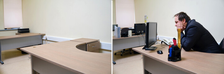 Opening of a new office and arrangement of equipment during the move, before and after. Hiring staff to open a business and move to a new premises