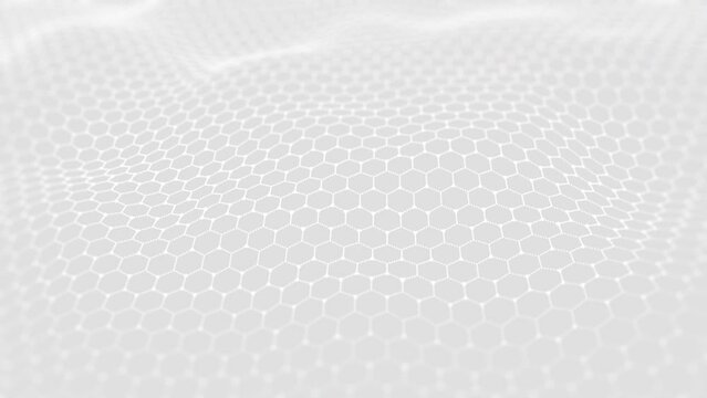 Hexagon Shape Digital Particles Wave, Dots, and Lines Connected Slow Wavy, Digital Cyberspace Abstract Background, Looping motion 4k