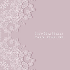 Lace Invitation Card template with mandala element. Doodle line pattern. Decorative openwork filigree art background for Wedding, Valentine's day greeting card, Birthday Invitation