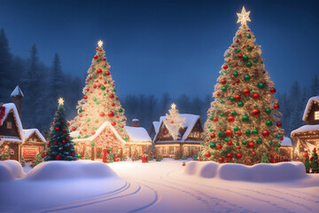 Festive winter Christmas scenery created with Generative AI technology