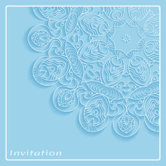 Lace Invitation Card template with mandala element. Doodle line pattern. Decorative openwork filigree art background for Wedding, Valentine's day greeting card, Birthday Invitation
