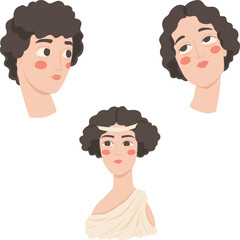Portraits of three antique Greek people. Hand-drawn vector illustration. Natural Greek people drawing