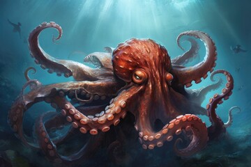 A octopus in the sea. Generative AI - obrazy, fototapety, plakaty