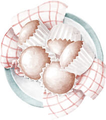 Cupcakes on the plate watercolor illustration