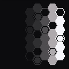 Futuristic Honeycomb Monochrome Gradient Hexagonal Art, Black Background