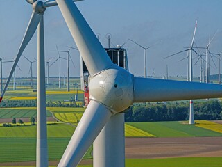Image over a large wind farm for green energy production