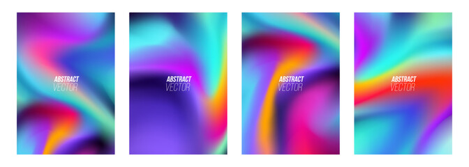 Set of abstract backgrounds with bright dynamic multicolored gradients for creative graphic design. Vector illustration.