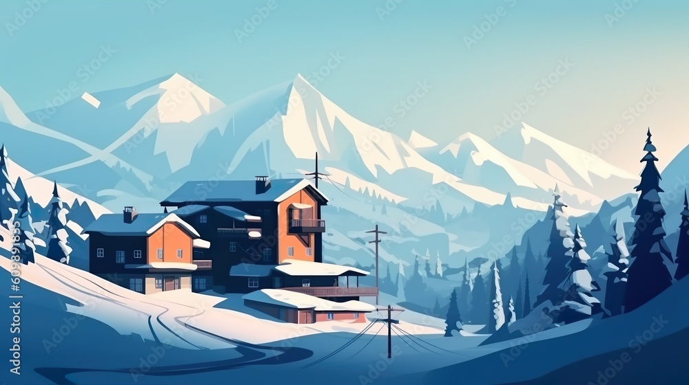 Poster abstract background snow capped. a captivating illustration of snow-capped mountains against an abst
