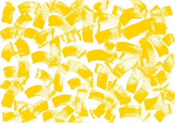Yellow paint brushstrokes on textured horizontal white canvas. Abstract acrylic, gouache or tempera yellow paint texture. Artistic background with place for text.