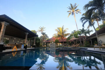 Fototapeta na wymiar swimming pool in luxury hotel, water tropical vacation