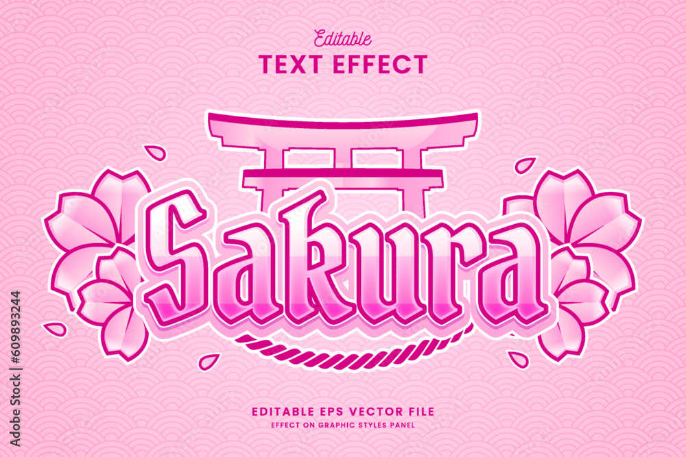 Poster decorative editable sakura text effect vector design
