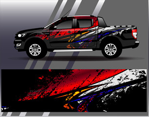 Fototapeta premium Car wrap design vector.Graphic abstract stripe racing background designs for vehicle, rally, race, adventure and car racing livery