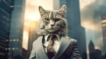 a businessman cat in a suit and tie. generative Ai
