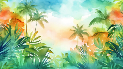 Fototapeta na wymiar abstract summer watercolor background flowers landscape vacation. generative Ai