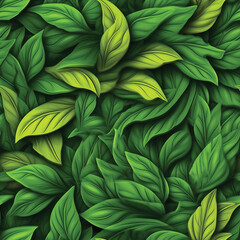3D Green Leaves Nature Concept. Seamless pattern. Created with Generative AI technology.
