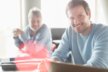 Obraz premium Portrait confident man in adult education classroom