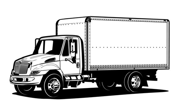 Delivery cargo truck outline template isolated on transparency background. PNG format