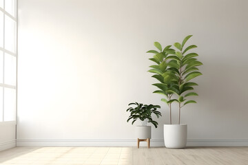 Fototapeta na wymiar Plant, tree, vegetation in the white minimal clean room. Generative ai.