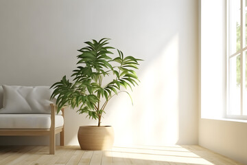 Fototapeta na wymiar Plant, tree, vegetation in the white minimal clean room. Generative ai.
