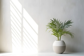 Plant, tree, vegetation in the white minimal clean room. Generative ai.