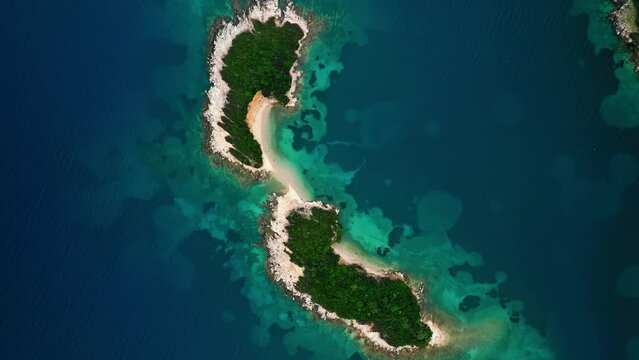 Aerial view of picturesque Ksamil islands in Southern Albania.