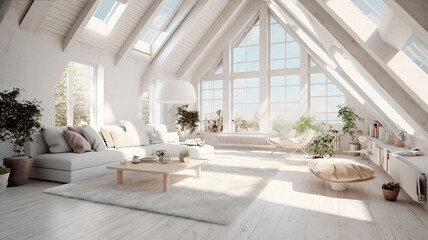 White loft interior in scandinavian style. Generative Ai