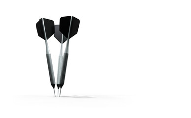 3 fléchettes dans la cible au centre, cible de fléchettes - fond transparent - rendu 3D