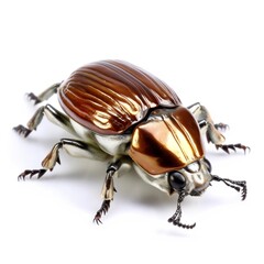 Chafer may beetle closeup isolated on white, macro of a living insect. AI generated.