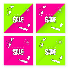 Bright juicy neon COSMETICS SUMMER SALE banner for social media. Summer sale offer sign. Bright juicy neon simple stylish vector banner