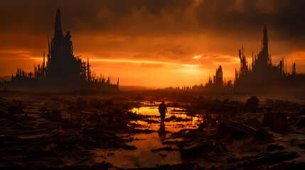 Naklejka premium Eternal Twilight: Witnessing the End of the World with Generative AI