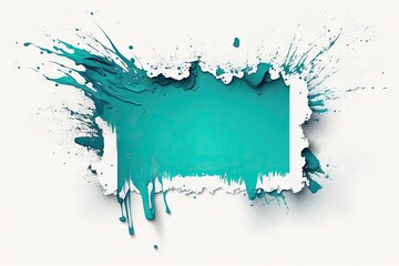 Fototapeta na wymiar A splash of turquoise paint in a white frame